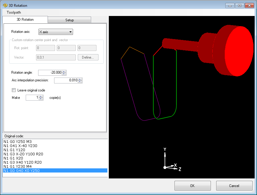 CNC code 3D rotation